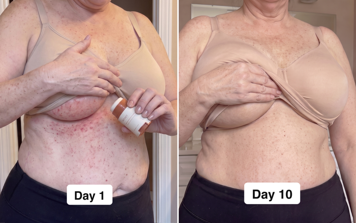 Applying INTACT under the bust line, matte finish